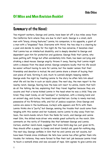 Of Mice and Men Revision Booklet