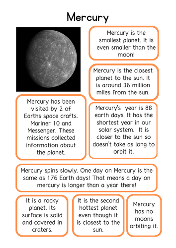 Fact cards of planets in our solar system