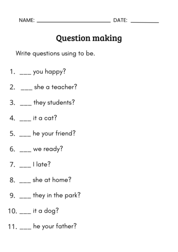 Present Simple Verb to be – Worksheets for Beginners