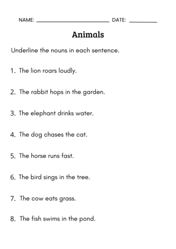 identifying nouns worksheets