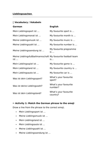 Meine Lieblingssachen / My favourite things