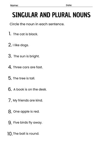 Singular & Plural Noun Worksheets