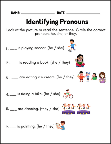 Identifying Pronouns (He, She, They) Worksheets for Speech Therapy