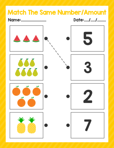 Match Same Number Kindergarten Worksheet