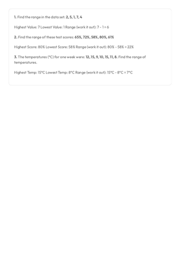 FS Maths - Data Management - Understanding how to work out ranges