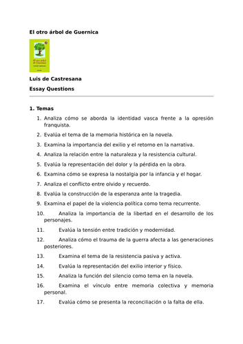 El otro árbol de Guernica by Luis de Castresana – Essay Questions