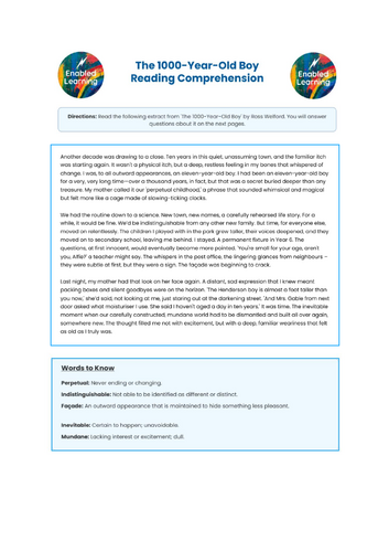 1000 Year Old Boy Comprehension - Year 6