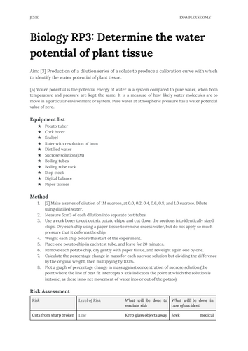 A Level Biology RP3: Water potential of plant tissue