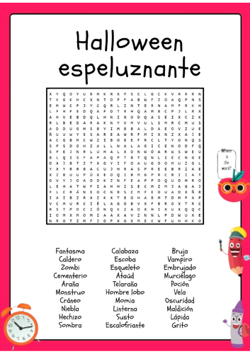 Spanish Halloween Spooky Word Search Puzzle