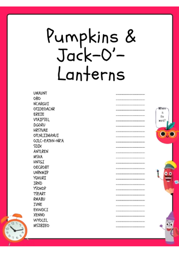 Pumpkins & Jack-O’-Lanterns Word Scramble
