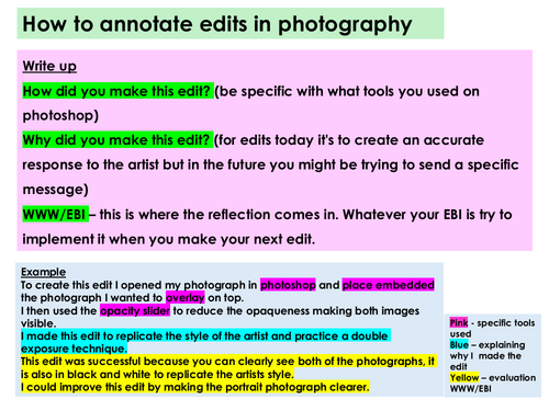 How to annotate edits GCSE Photography