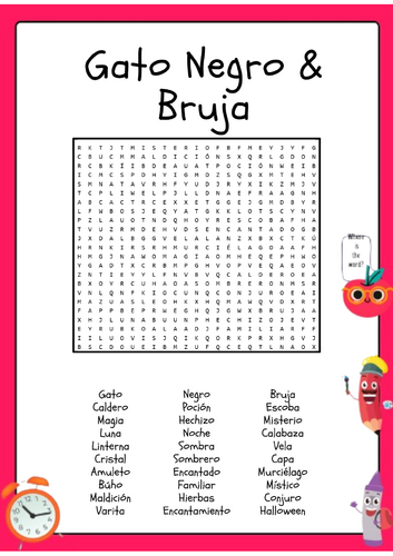 Hoja de trabajo de sopa de letras de la bruja gato negro