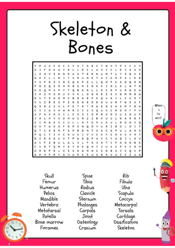 Skeleton & Bones Word Search Puzzle Activity Worksheet