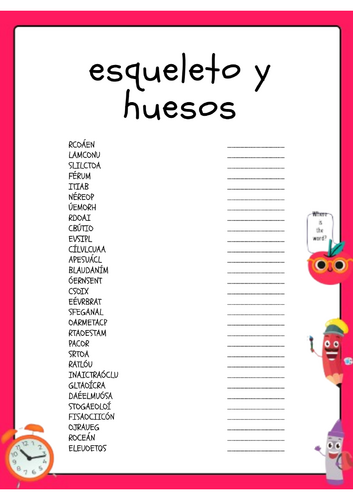Actividad de Sopa de Letras / Rompecabezas de Huesos y Esqueleto: