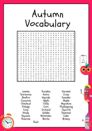 Autumn Vocabulary  Word Search Puzzle Activity Worksheet