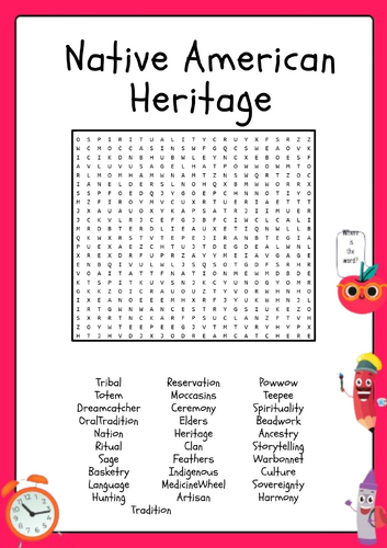 Native American Heritage  Word Search Puzzle Activity Worksheet