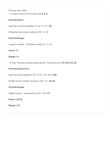 FS Maths - Data Management - Understanding Mean and Range in Maths