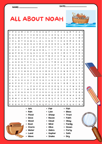 All About Noah – A Word Search Puzzle Activity Worksheet