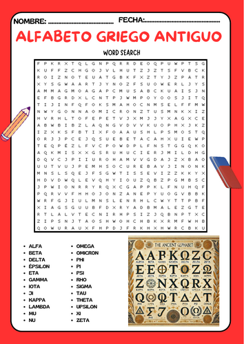 Ancient Greek Alphabet Word Search Puzzle Activity Worksheet
