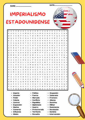 actividad de Sopa de Letras sobre el Imperialismo Americano
