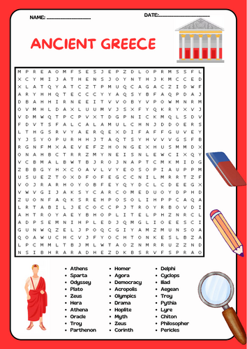 Ancient Greece Word Search Puzzle Activity Worksheet