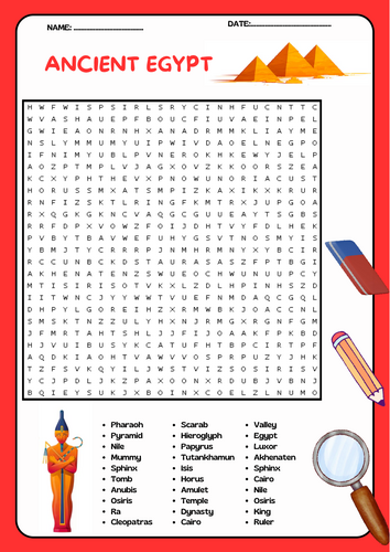 Ancient Egypt Word Search Puzzle Activity Worksheet