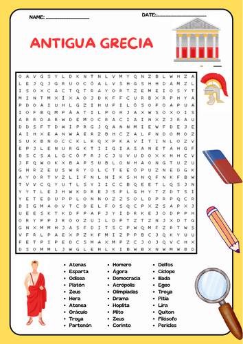 Ancient Greek Word Search Puzzle Activity Worksheet