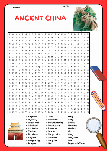 Ancient china Word Search Puzzle Activity Worksheet