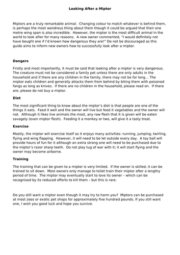 Y56 Report example text Looking After a Miptor