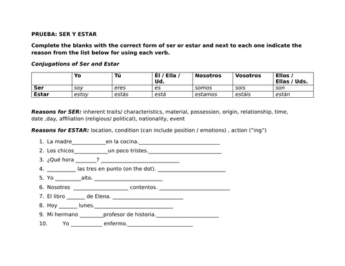 Quiz on Ser and Estar
