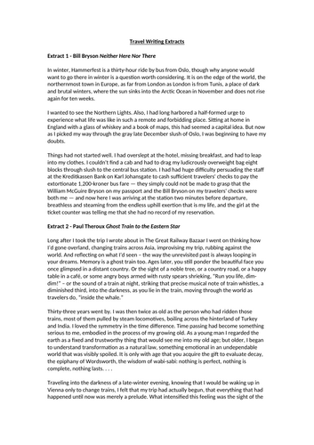 Travel Writing Extracts Worksheet
