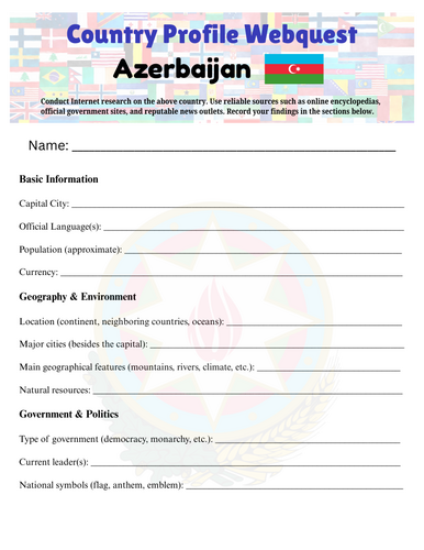 Country Profiles: Azerbaijan Webquest Worksheet