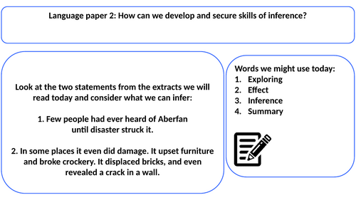 Language Paper 2 Aberfan Question 1 and 2