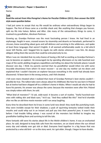 GCSE English Paper 1 Q3