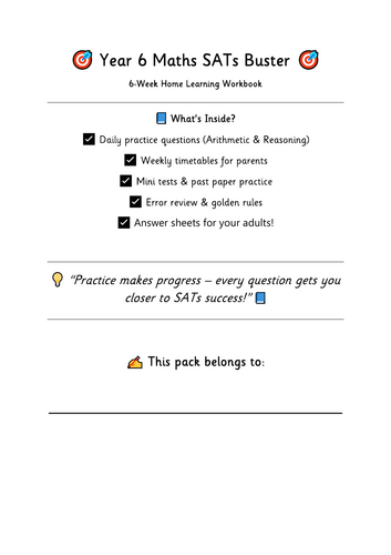 Year 6 Maths Buster – 6 Week Home Learning / Morning Work Pack