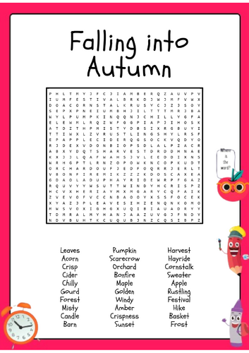 Falling into Autumn Word Search Puzzle Activity Worksheet