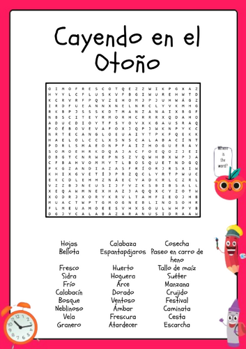 Spanish Falling into Autumn Word Search Puzzle