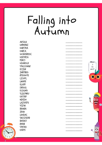 Falling into Autumn Word Scramble Puzzle