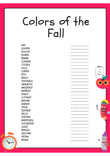Colors of the Fall Word Scramble Puzzle