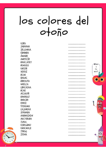 Colores del Otoño – Sopa de Letras Desordenadas