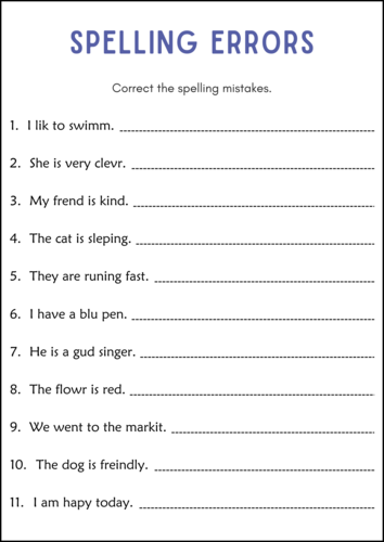 Sentence Repair Worksheets - Editing Capitals, Spelling and Punctuation, Tense