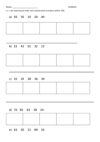 Ordering non-consecutive numbers within 100