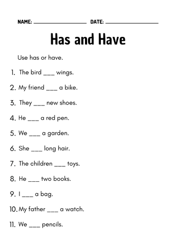 Printable Has and Have Worksheets