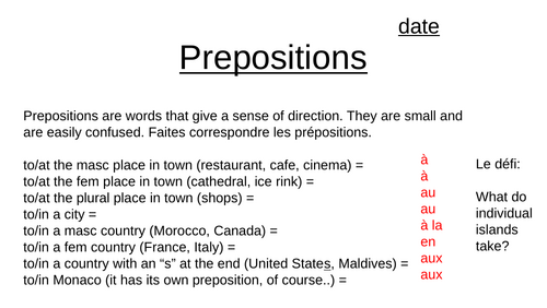 French prepositions