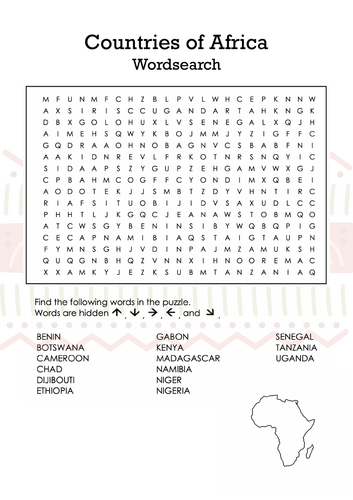 Wordsearch - Countries of Africa