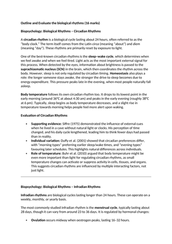 Outline and evaluate circadian, infradian and ultradian rhythms - templates for 16 markers BIOPSYCH