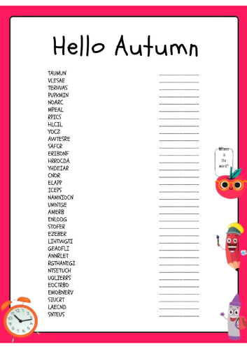 Hello Autumn Word Scramble Puzzle