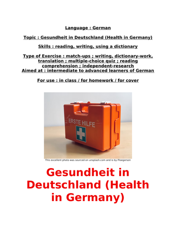 German, unit of work, Gesundheit / Health for intermediate-advanced