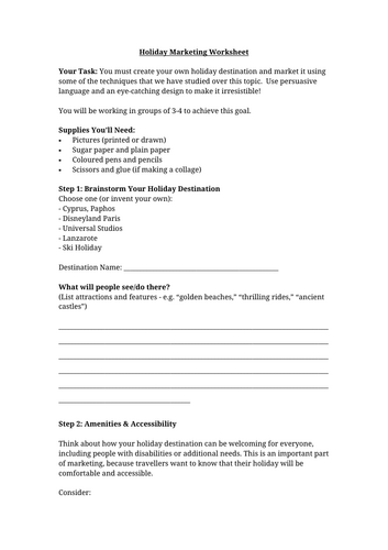Holiday Marketing Worksheet