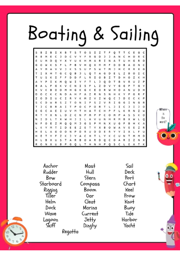 Boating & Sailing Word Search Activity Puzzle Worksheet
